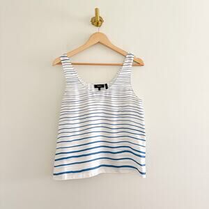 Theory Silk Striped Scoop Neck Painted Stripe Tank Top White/Blue M